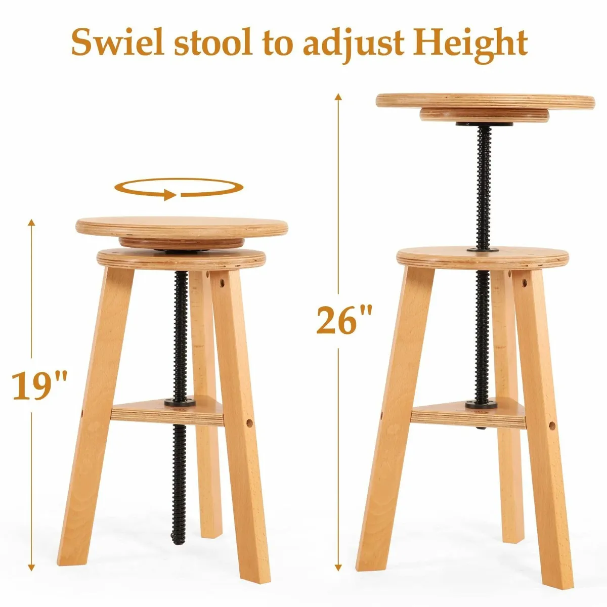Wooden Drafting Stool 19-26 Adjustable Height - Image 3