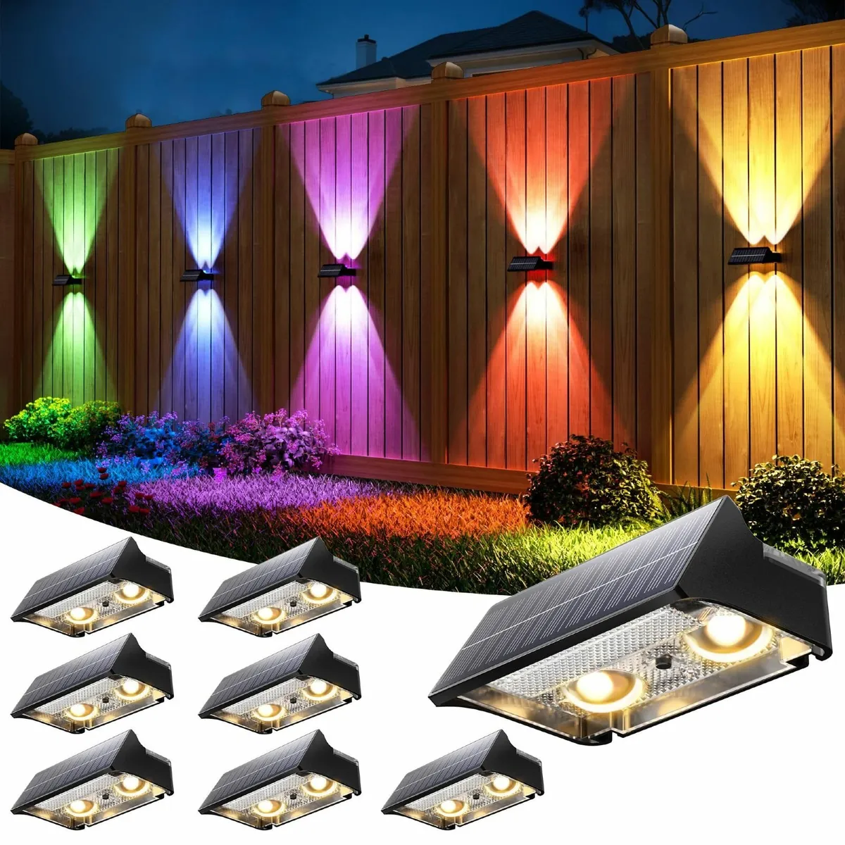 Solar Fence Lights Outdoor Garden 8 Pack 9 Color - Image 1