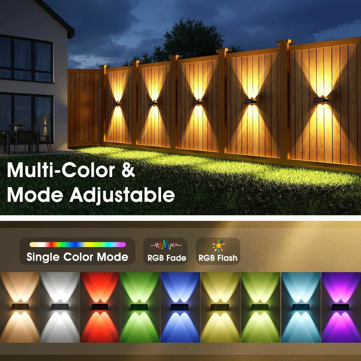 Solar Fence Lights Outdoor Garden 8 Pack 9 Color - Image 2