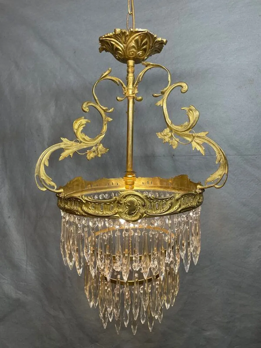 SALE ! Was 495 Now 395 ! Antique Brass & Crystal Cascading Chandelier. - Image 2
