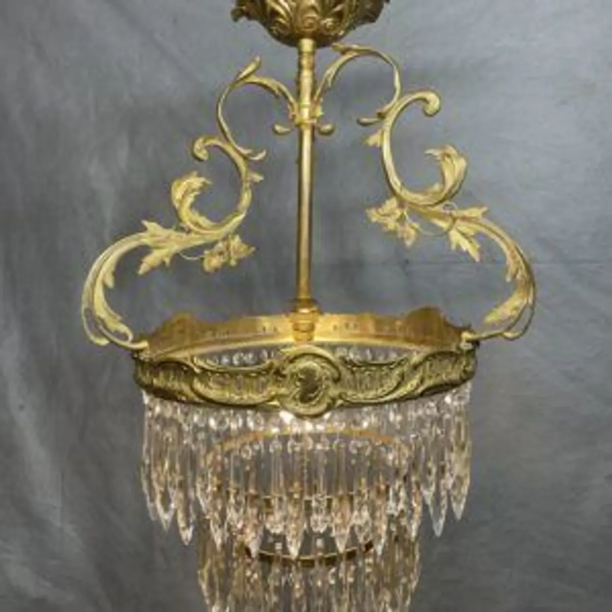 SALE ! Was 495 Now 395 ! Antique Brass & Crystal Cascading Chandelier. - Image 3