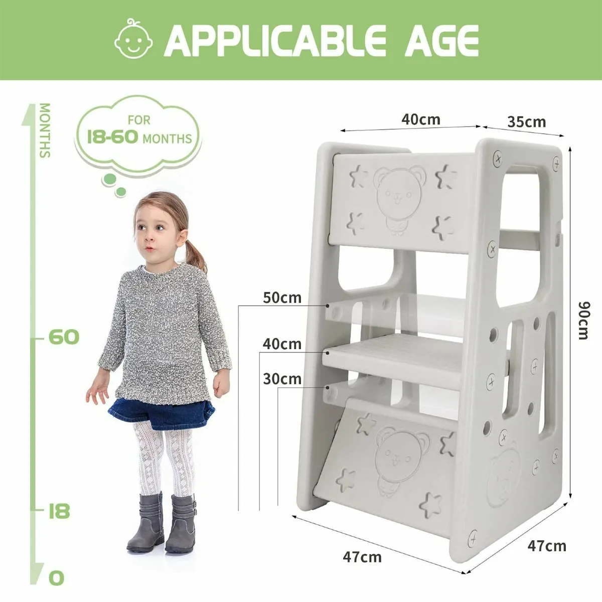 Kitchen Kids Step Stool with Adjustable Height - Image 3