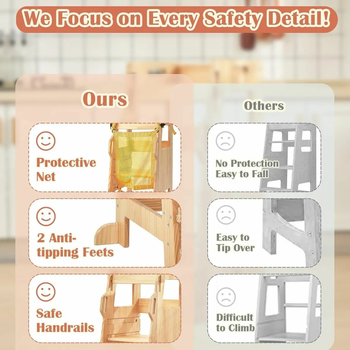 Step stool with Safety Net Kids Kitchen 3-Level - Image 4