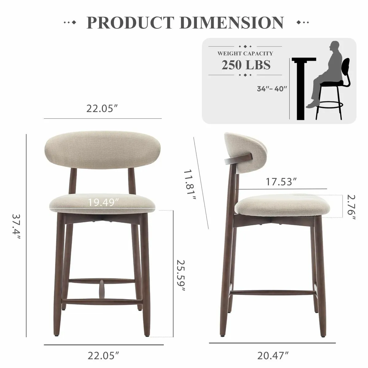 Mid Century Modern Padded Kitchen Bar Stools with - Image 2