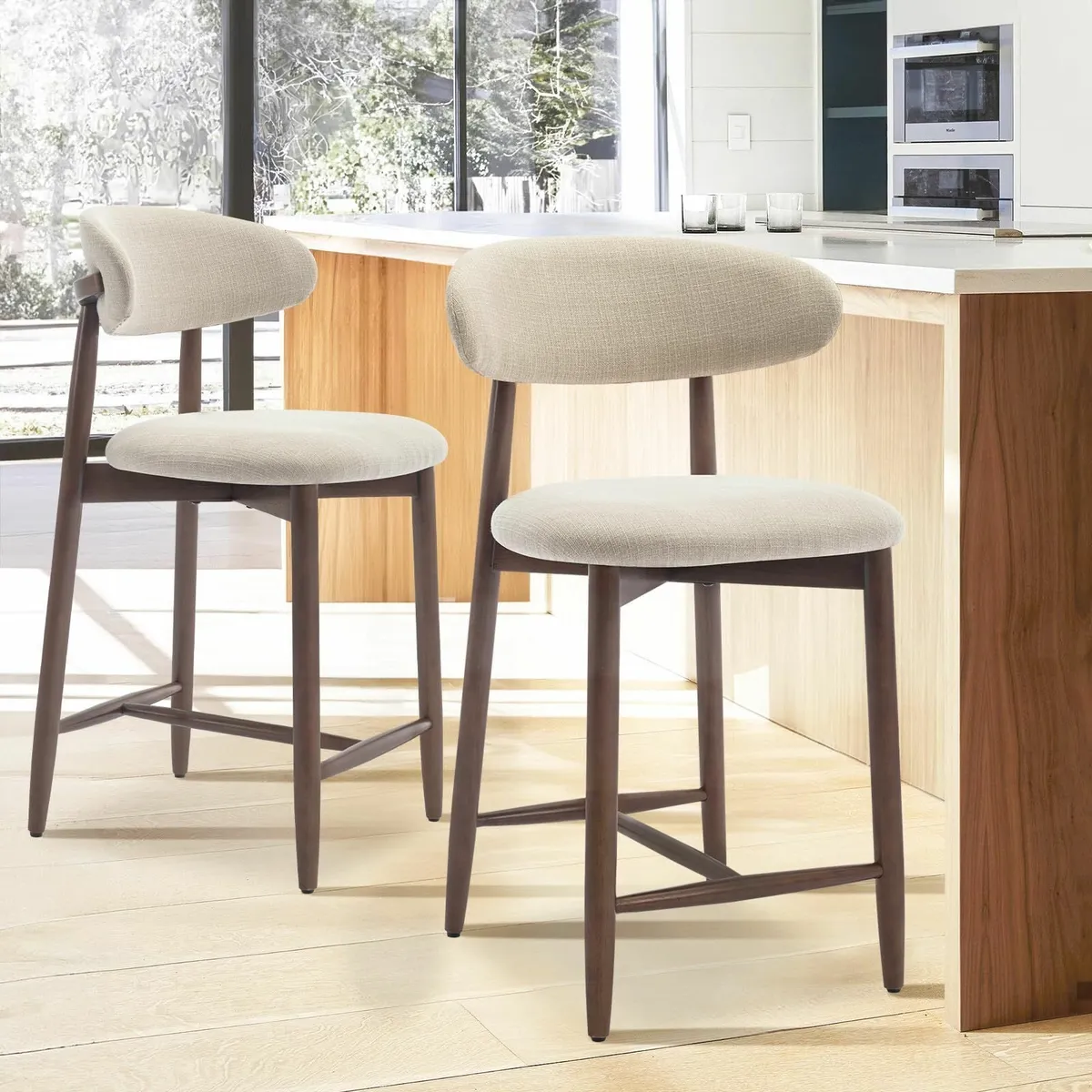 Mid Century Modern Padded Kitchen Bar Stools with - Image 3