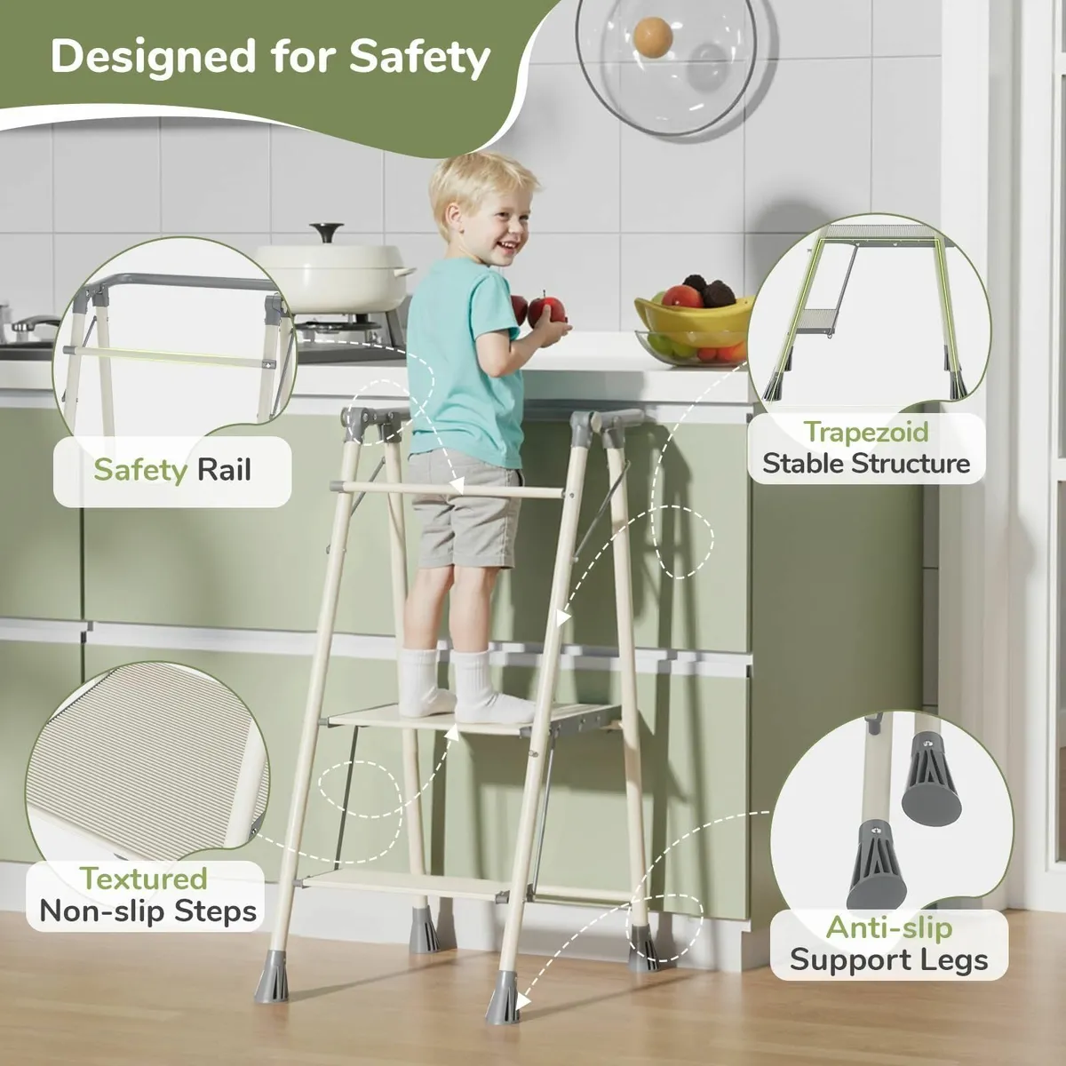 Foldable Toddler Tower Kitchen Helper Step Stool - Image 3