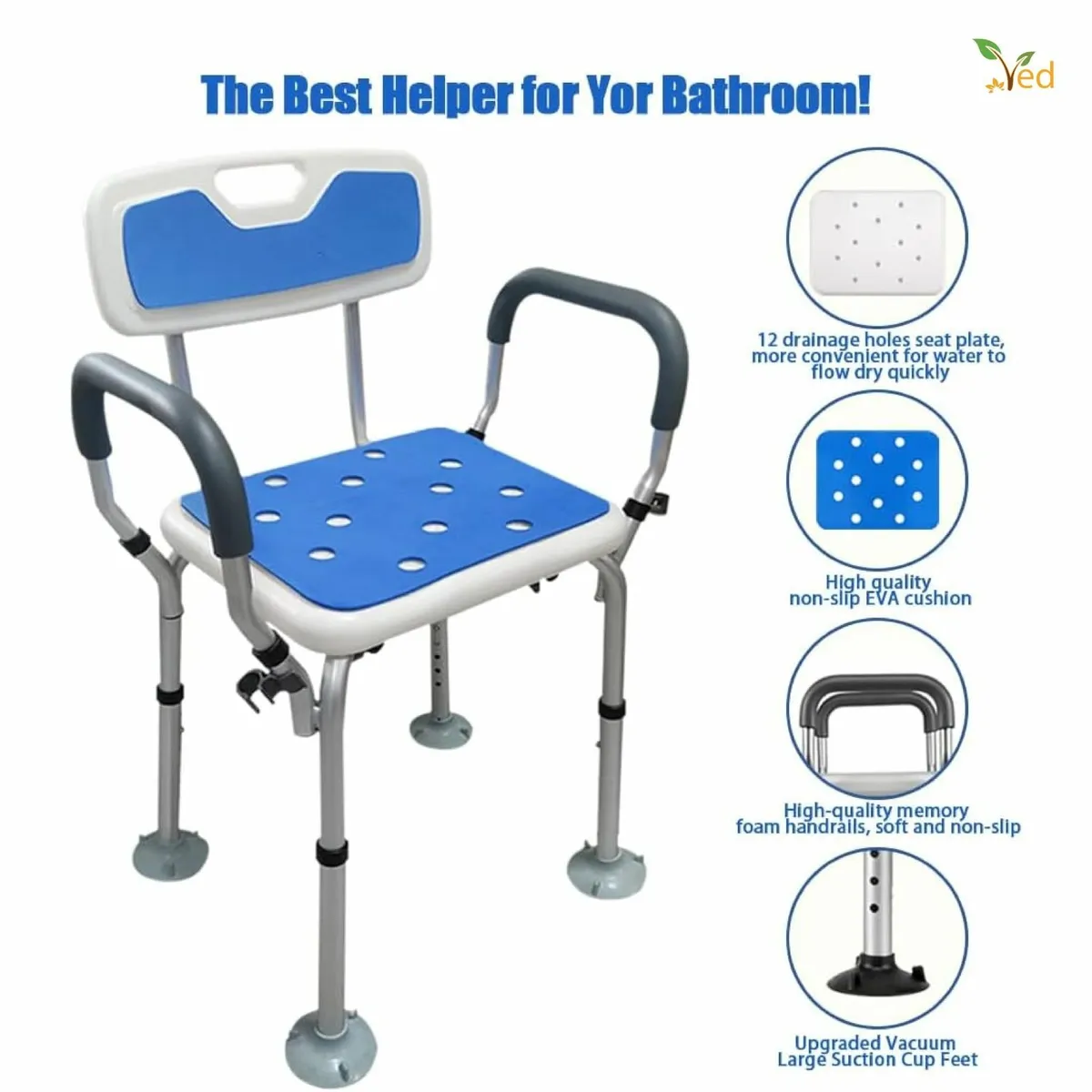 Shower Chair with Arms - Seat for Elderly and - Image 4