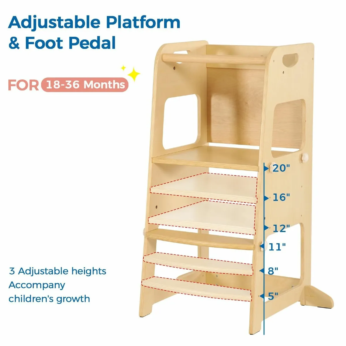 Kitchen Tower for Kids 1-3 Adjustable Wooden - Image 3