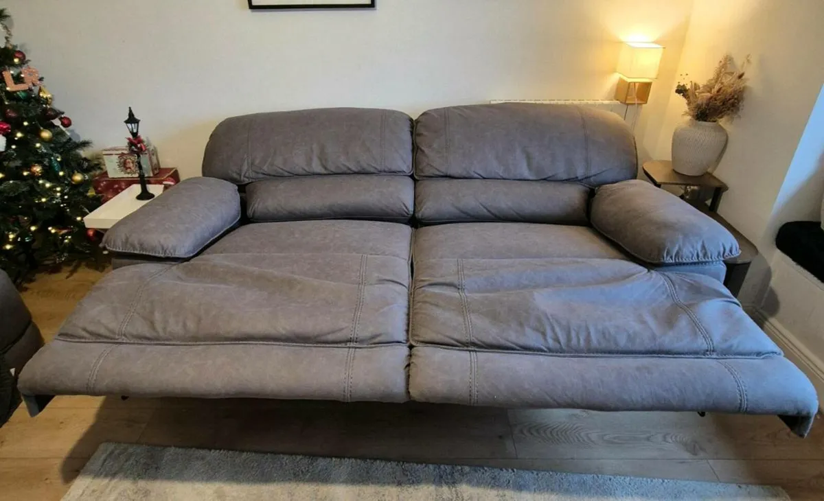 2x Paramount 3 Seater Reclining Couches in Grey - Image 1