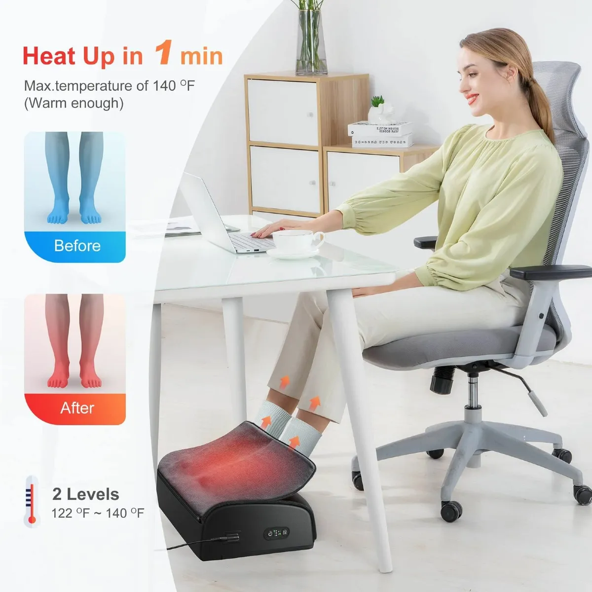 Foot Rest with Heat Under Desk Memory Foam - Image 2