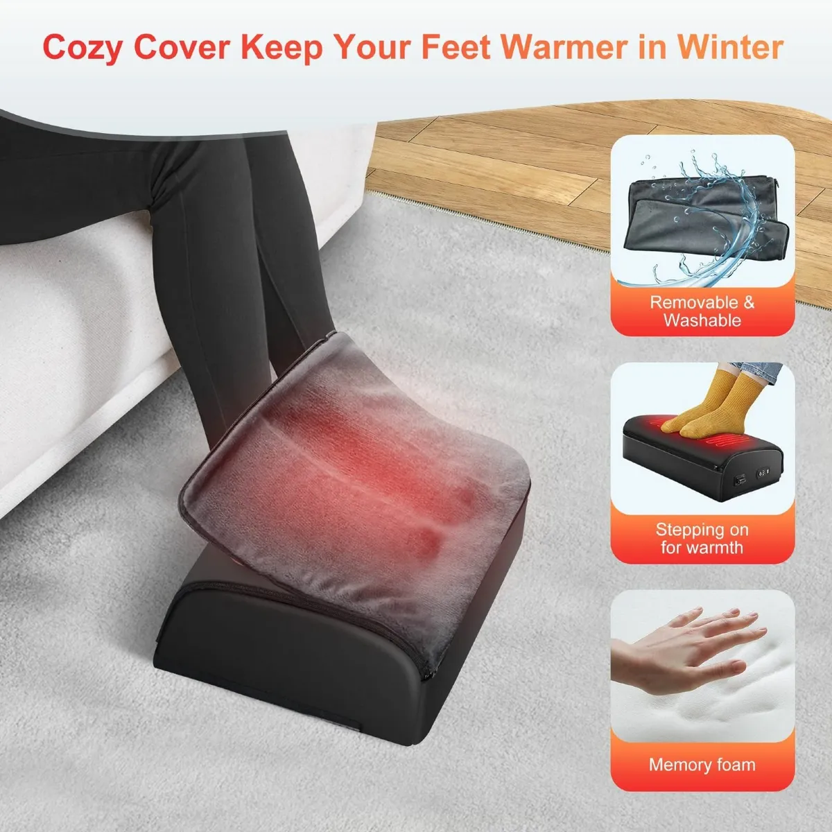 Foot Rest with Heat Under Desk Memory Foam - Image 4