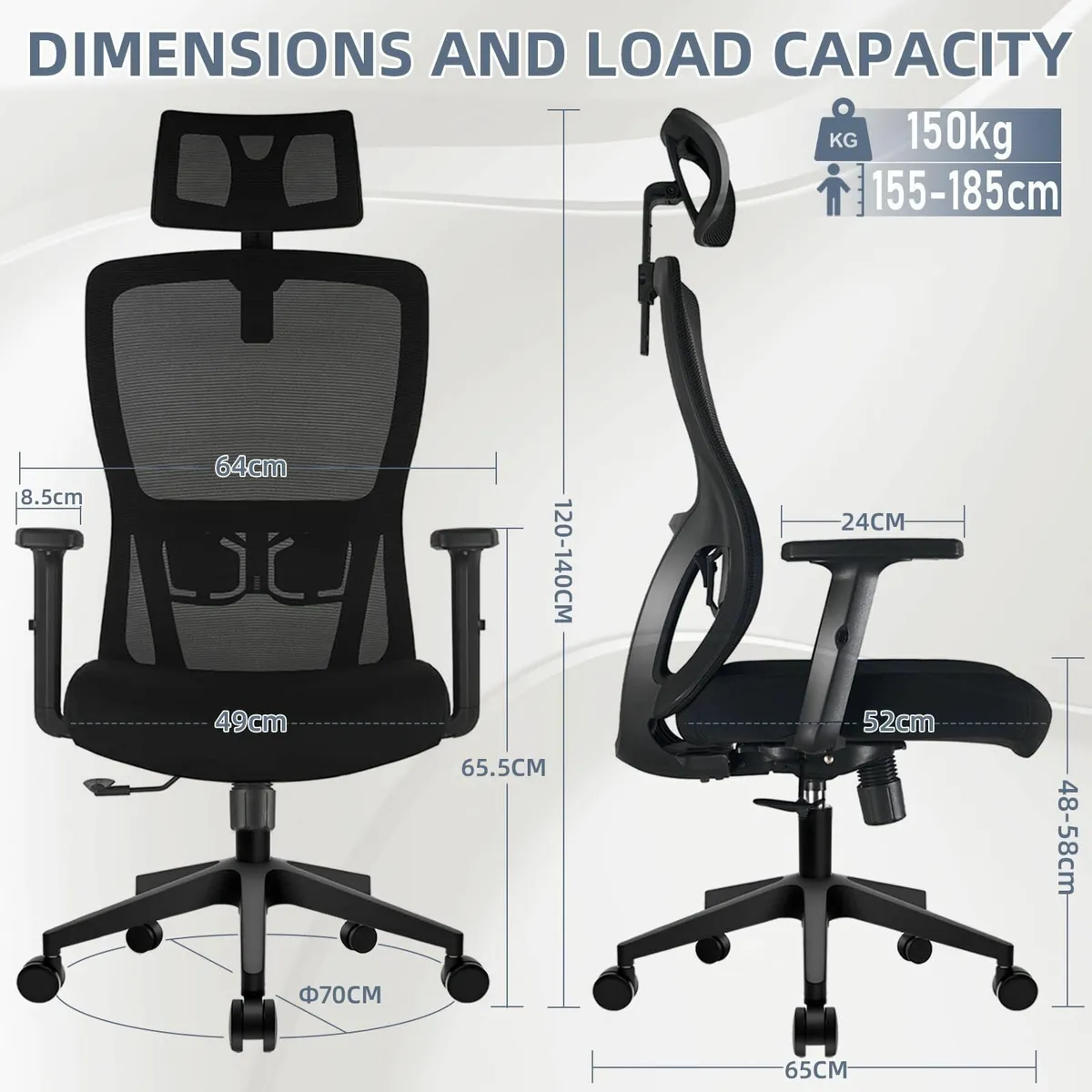 Office Chair Desk with Adjustable Headrest Lumbar - Image 3