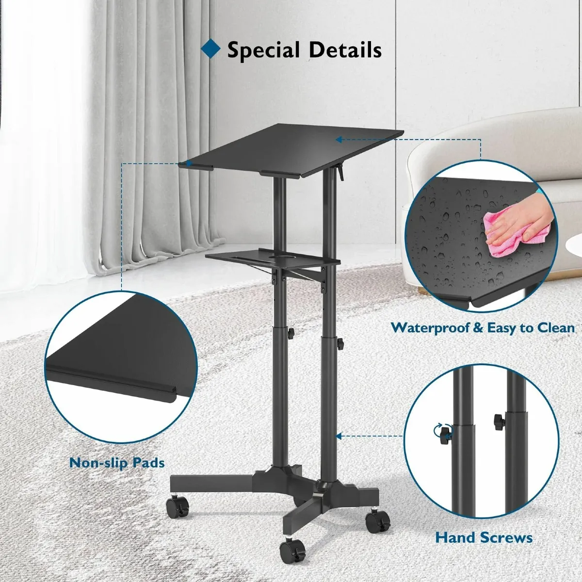 Adjustable Mobile Laptop Desk Rolling Stand-Up - Image 4