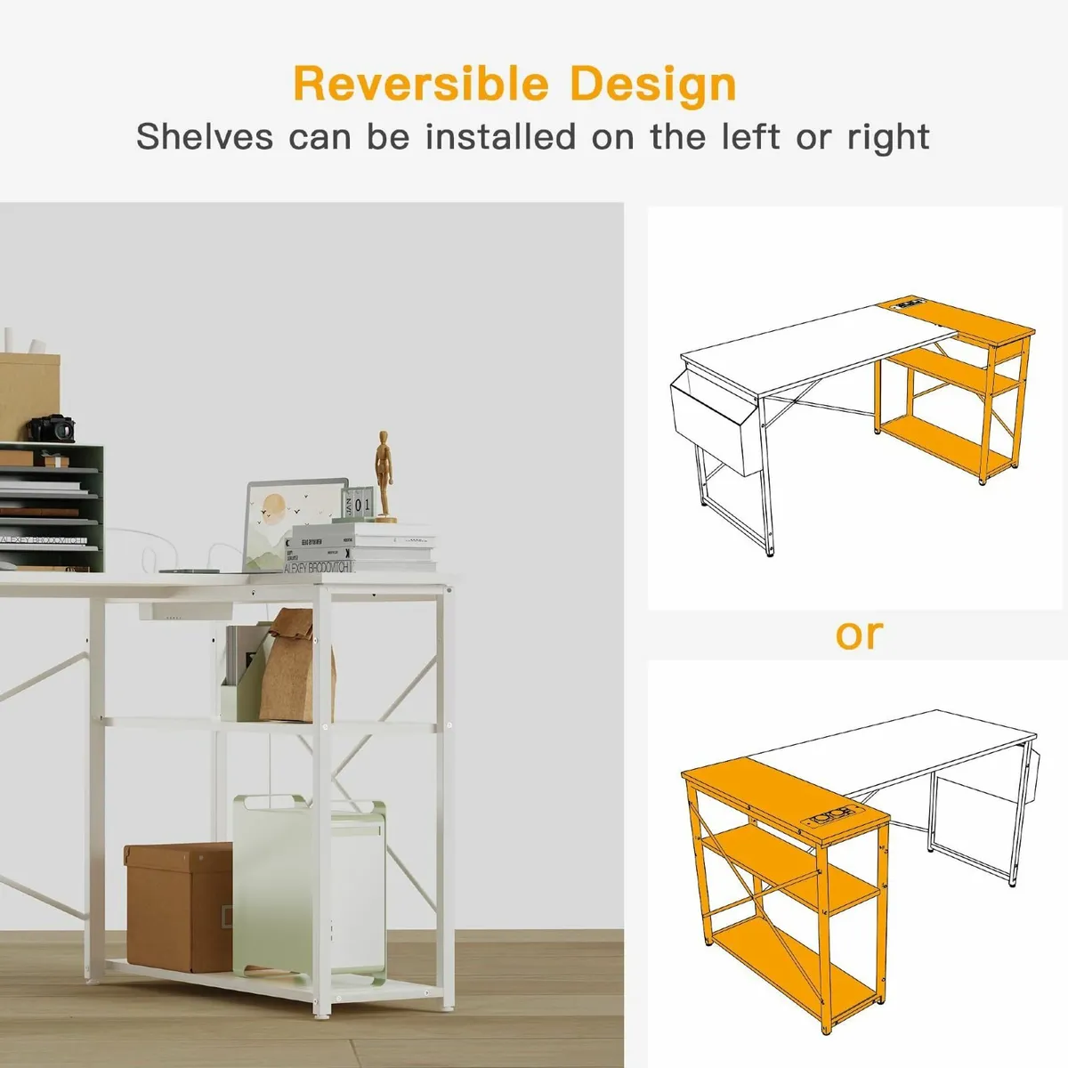 Small L Shaped Desk with Power Outlets - 100x70cm - Image 4