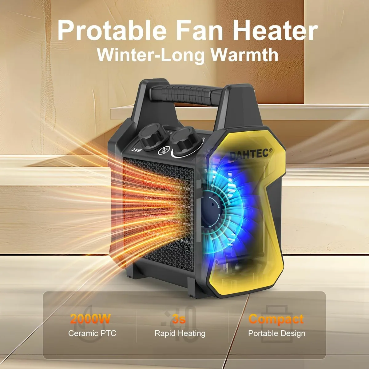 2000W Portable Ceramic Fan Heater - Fast Heating - Image 3