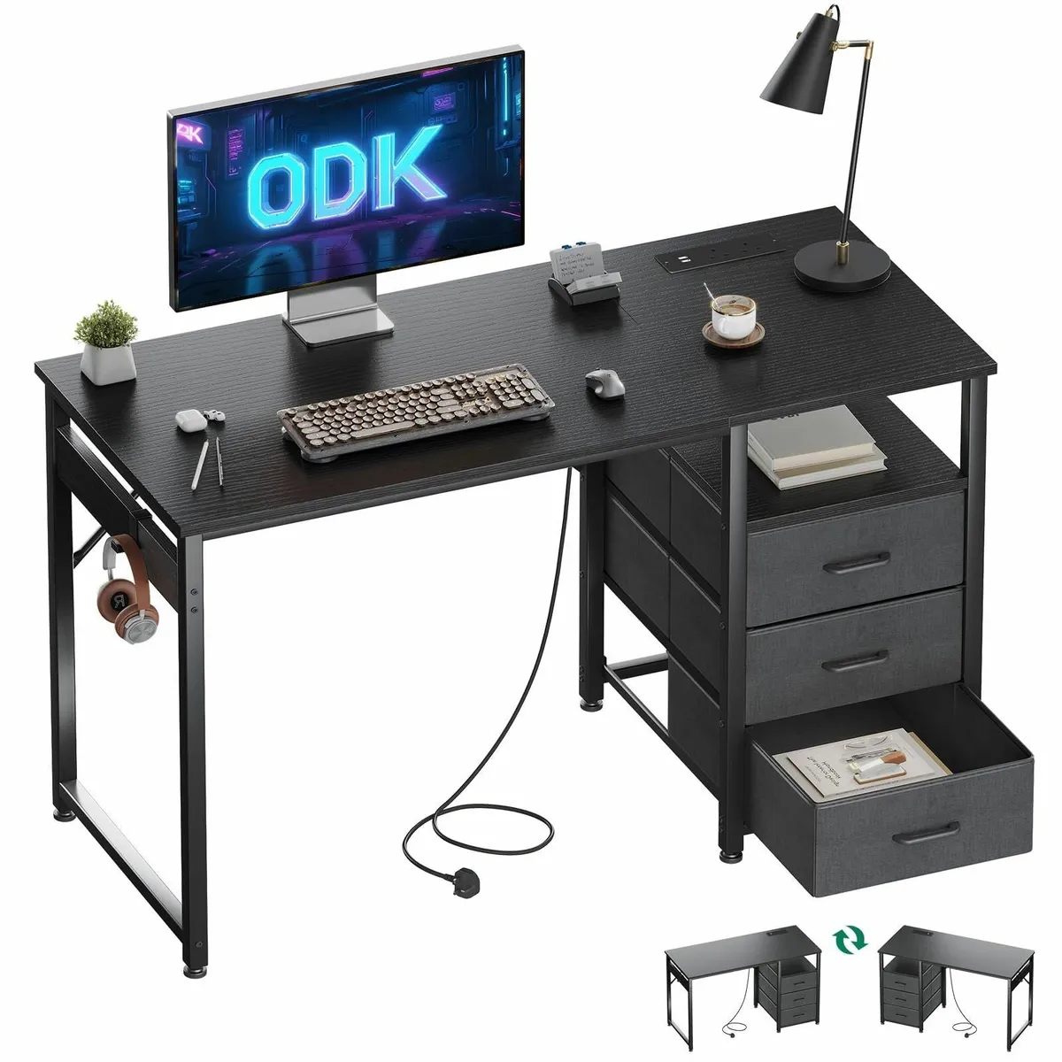 120cm Computer Desk with Drawers Office 2 Sockets - Image 1