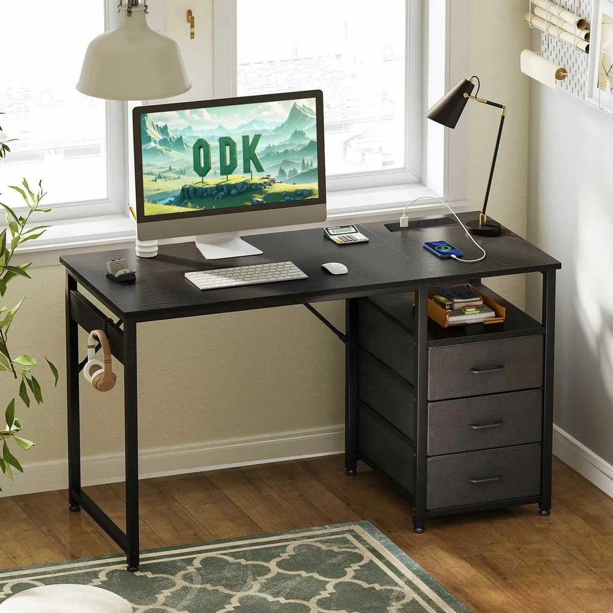 120cm Computer Desk with Drawers Office 2 Sockets - Image 2