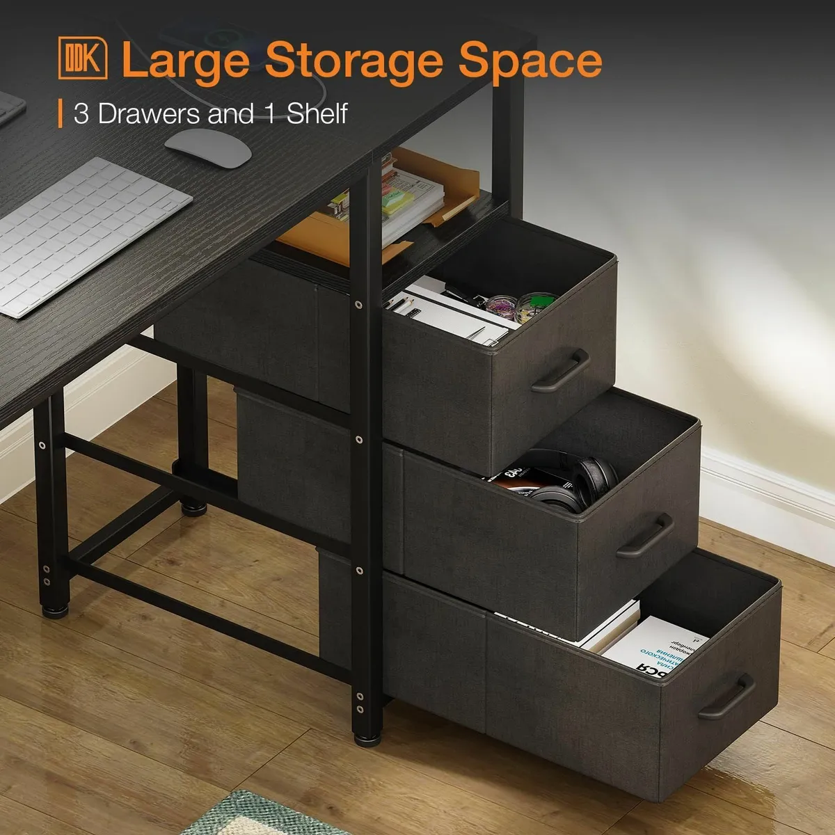 120cm Computer Desk with Drawers Office 2 Sockets - Image 4