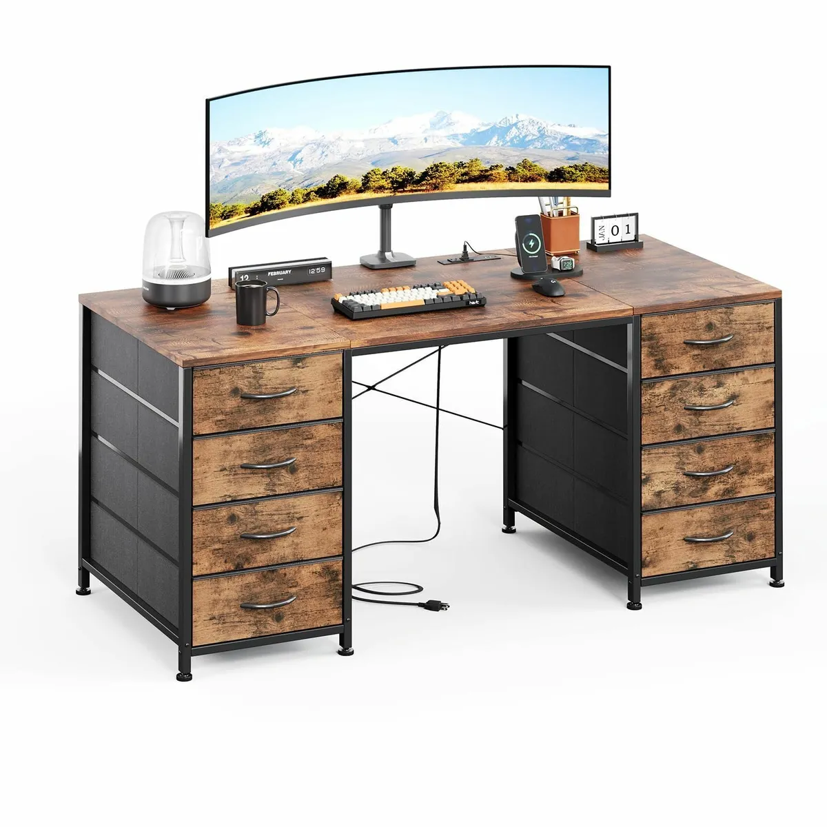 120cm Computer Desk with 8 Drawers Home Office - Image 1
