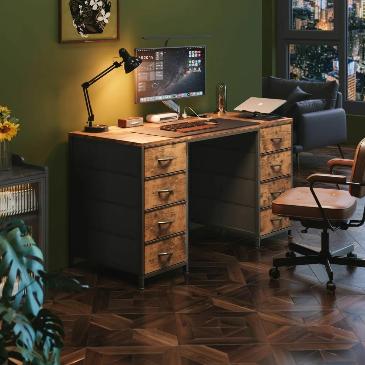 120cm Computer Desk with 8 Drawers Home Office - Image 2