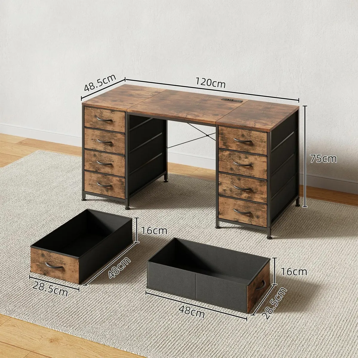 120cm Computer Desk with 8 Drawers Home Office - Image 3