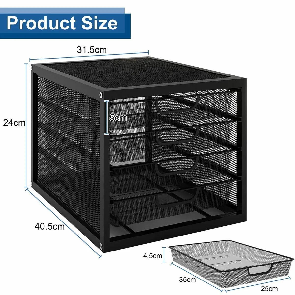 Mesh File Organiser Box 4 Sliding Drawers Desktop - Image 2