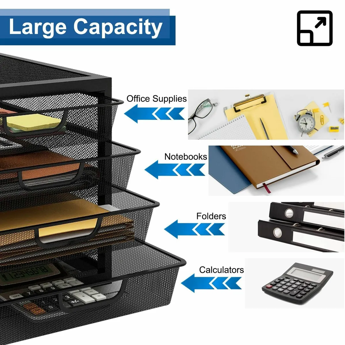 Mesh File Organiser Box 4 Sliding Drawers Desktop - Image 4