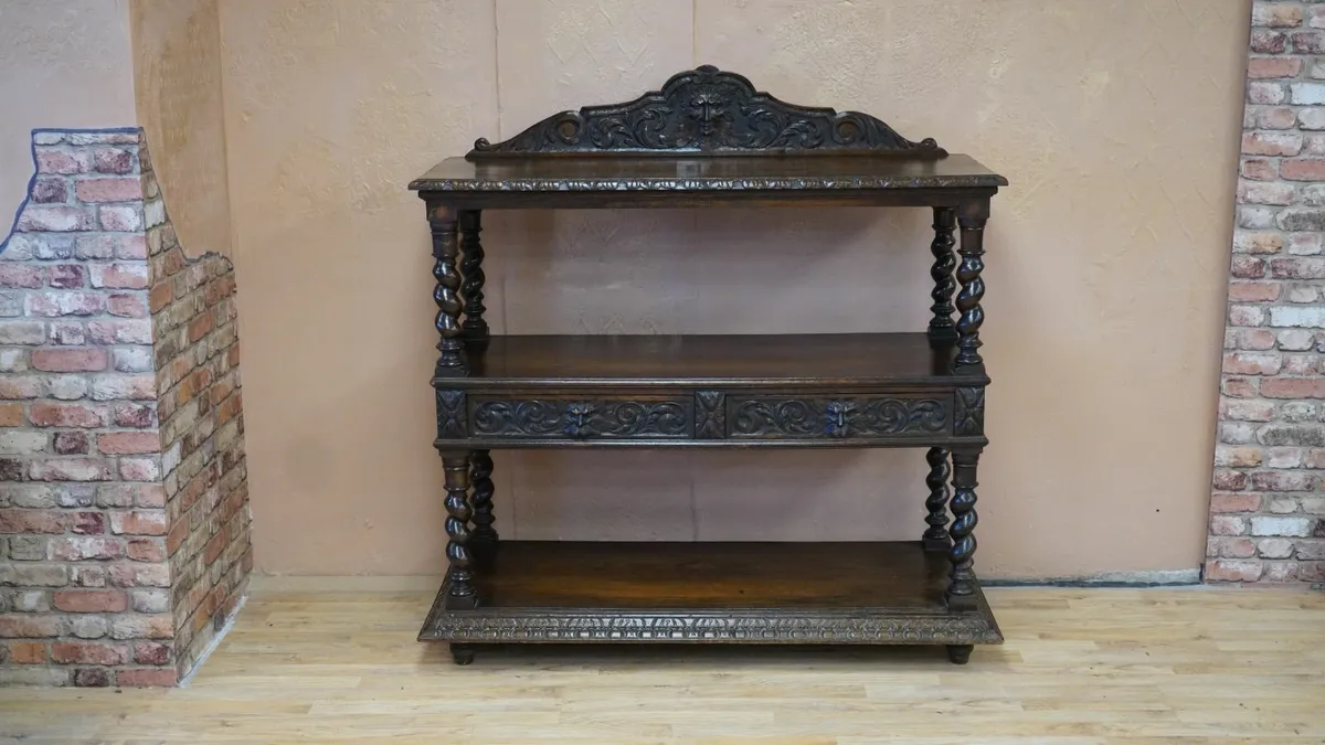 Victorian Oak Green Man Dumb Waiter - Image 1