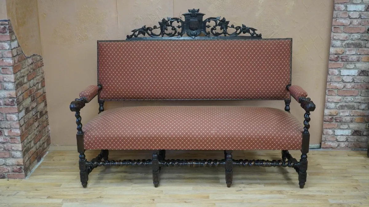 Neo-Renaissance Solid Oak Barley-Twist Settee - Image 1