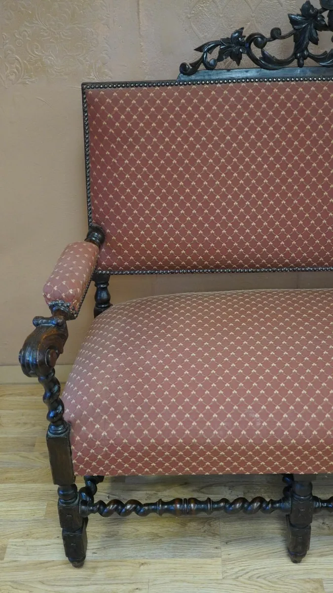 Neo-Renaissance Solid Oak Barley-Twist Settee - Image 2