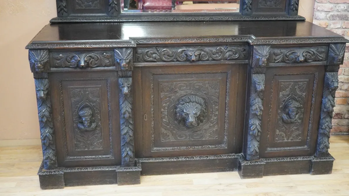 Lioncrest Carved Solid Oak Mirror-Back Sideboard - Image 3