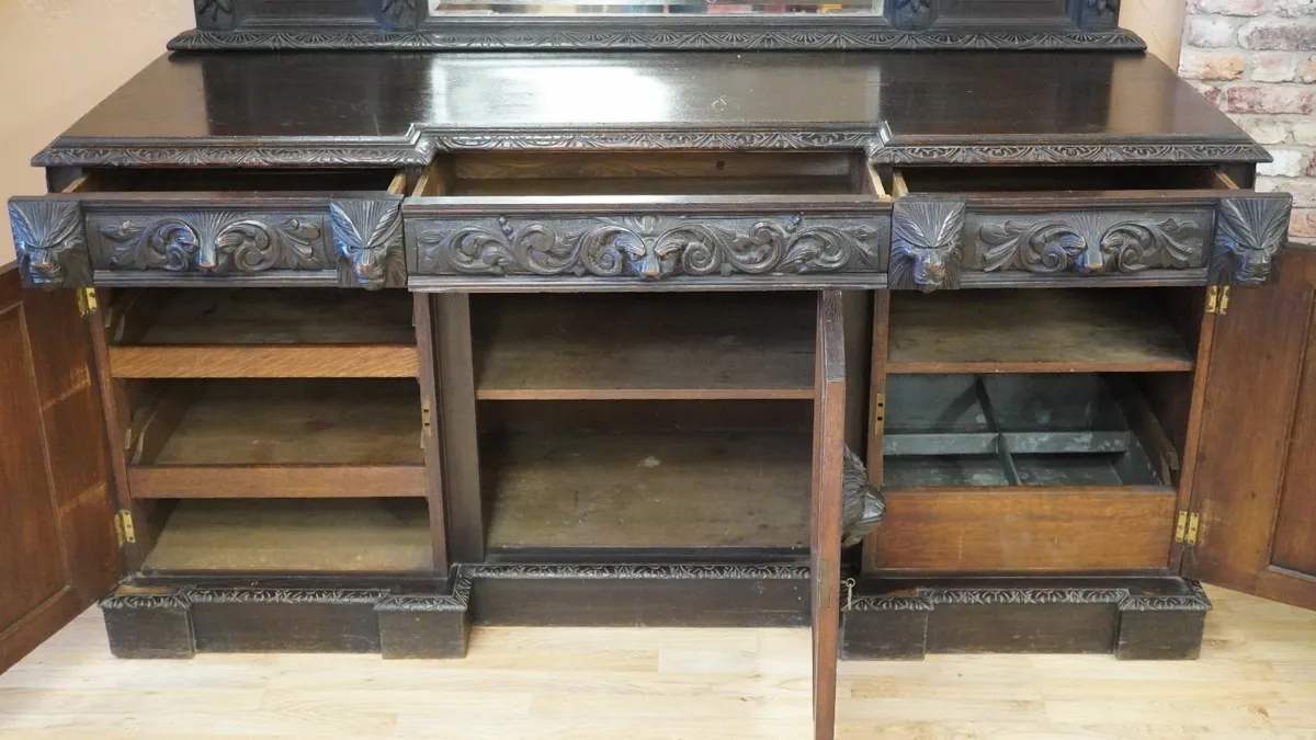 Lioncrest Carved Solid Oak Mirror-Back Sideboard - Image 4