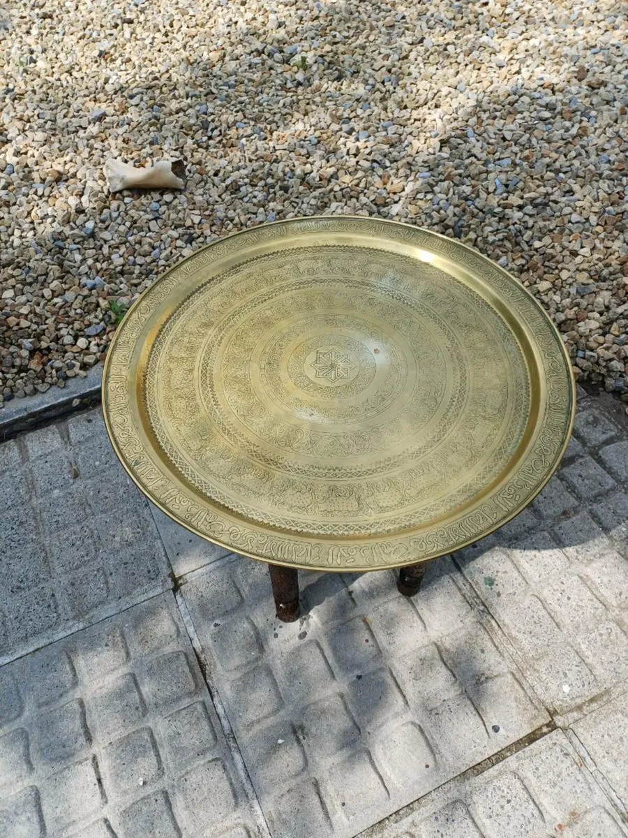 2 Moroccan Brass Tray Foldup Tables - Image 3