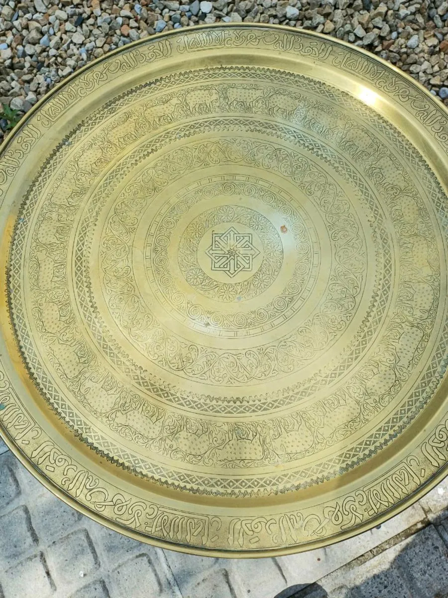 2 Moroccan Brass Tray Foldup Tables - Image 4