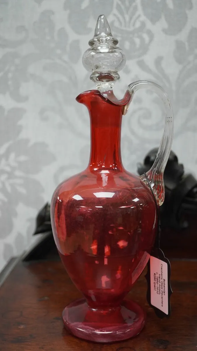 Victorian Bohemian Cranberry Glass Decanter Pair - Image 2