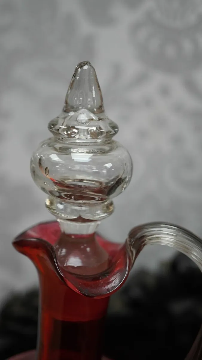 Victorian Bohemian Cranberry Glass Decanter Pair - Image 4