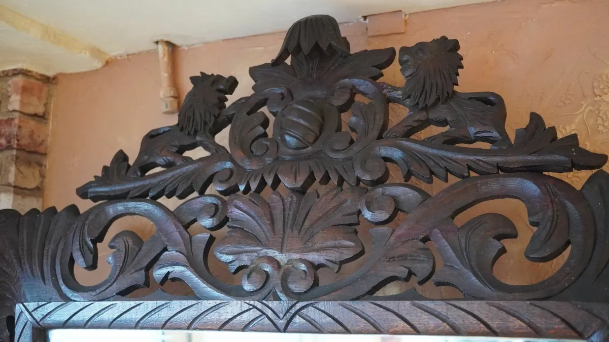 Antique French Carved Oak Wall Mirror - Image 4