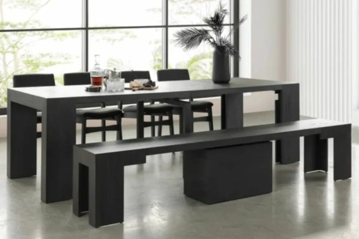 Dining Table & Bench Smoked Hickory - Image 4