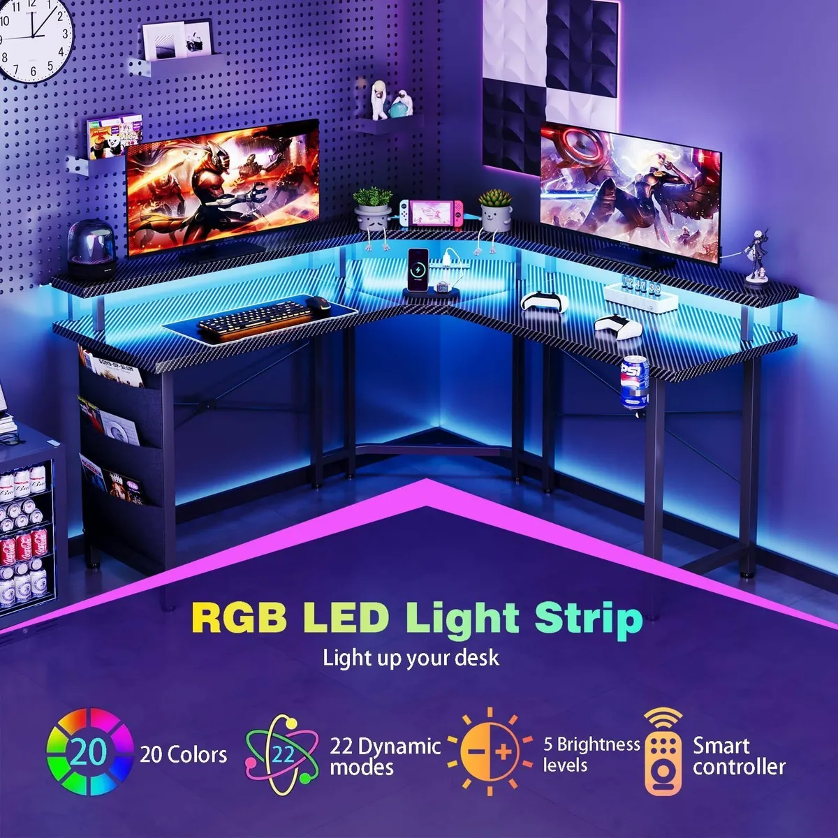 Computer Desk with Power Outlets LED Strip 50.8 - Image 4