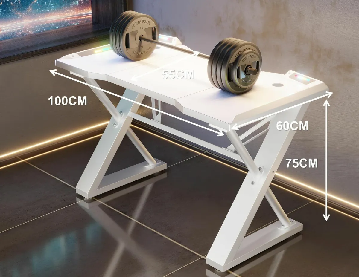 100 x 55 cm Gaming Desk with LED Lights Table - Image 3