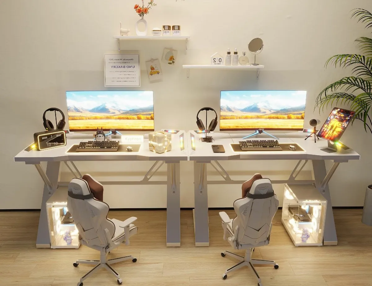 100 x 55 cm Gaming Desk with LED Lights Table - Image 4