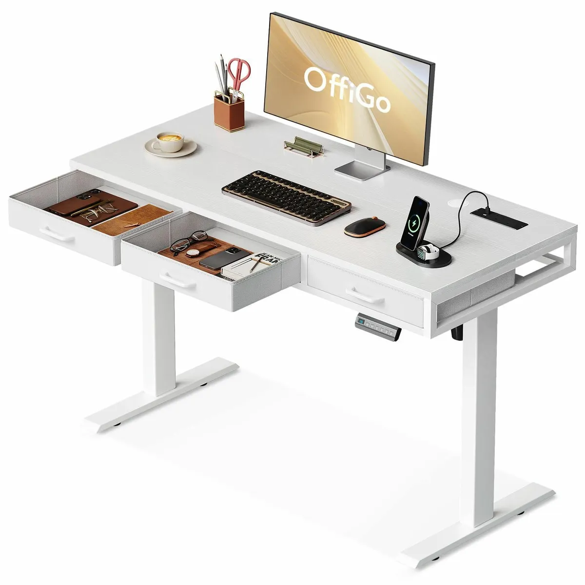 Electric Standing Desk with 3 Drawers 120cm - Image 1
