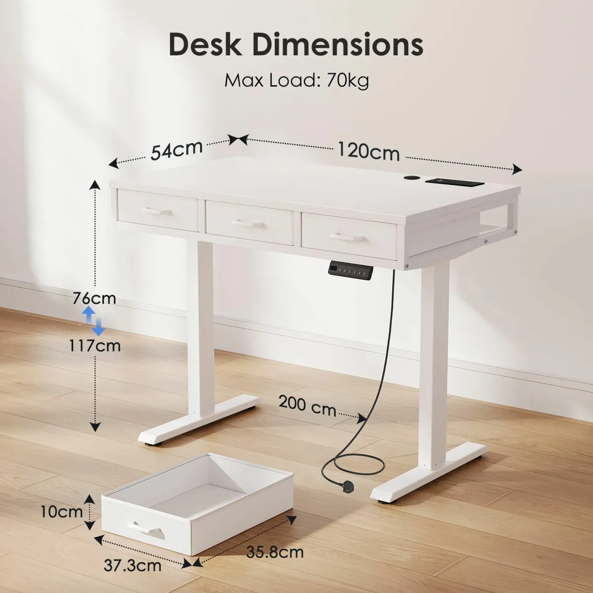 Electric Standing Desk with 3 Drawers 120cm - Image 3
