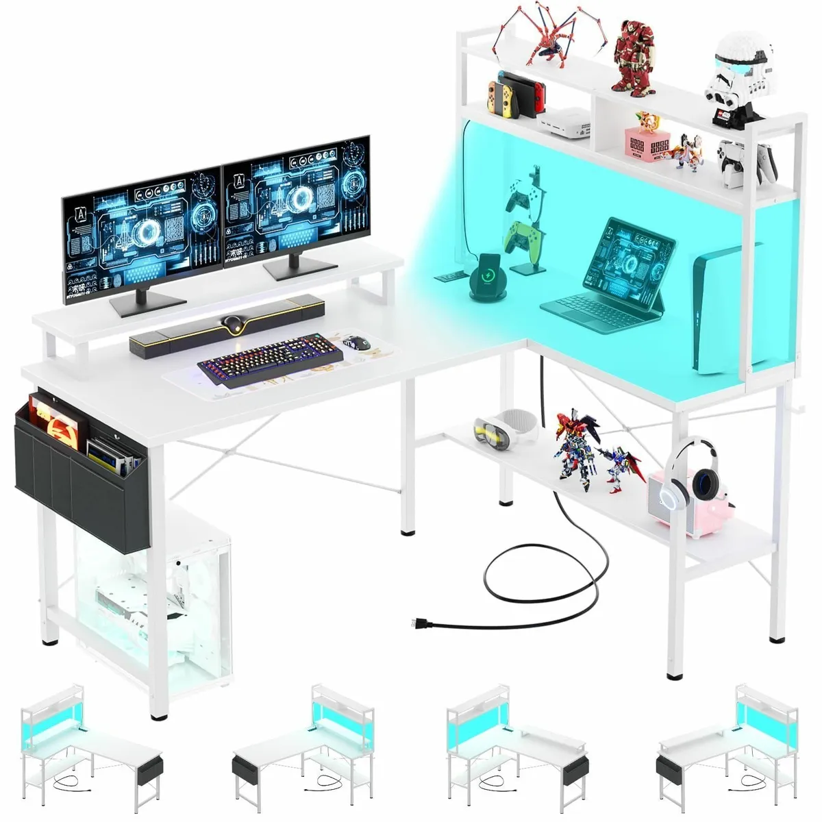 L Shaped Gaming Desk with Power Outlets LED - Image 1