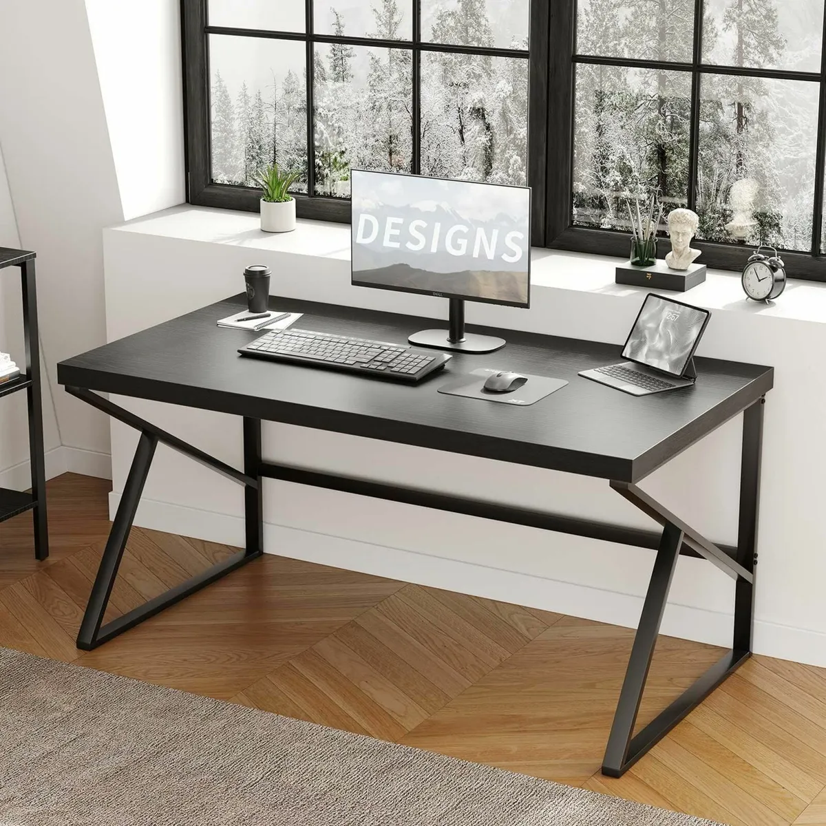 Black Computer Desk Modern Industrial Home Office - Image 1