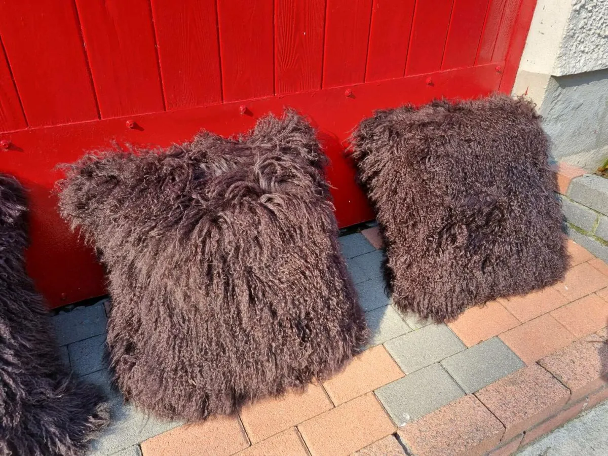 4 Large Mongolian Wool Cushions 20" x 20" - Image 4