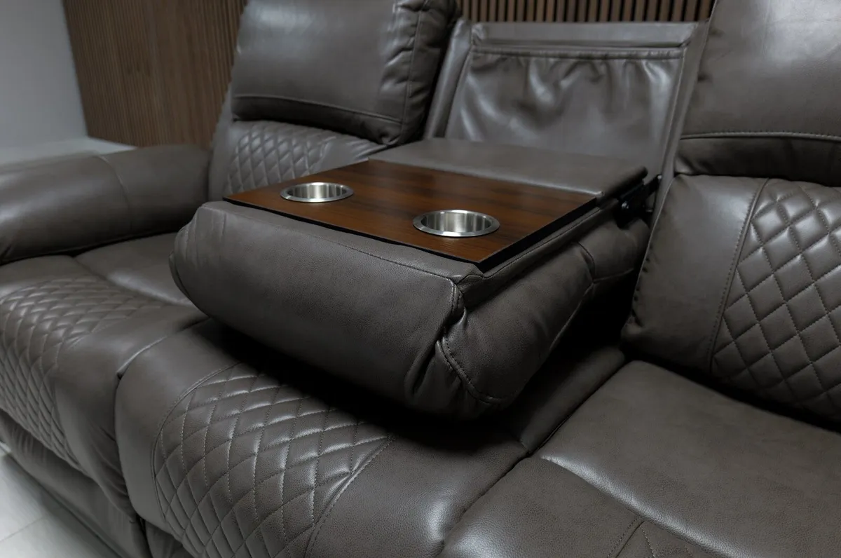 Roman Stone Grey Manual Leather Recliner Sofa - Image 4