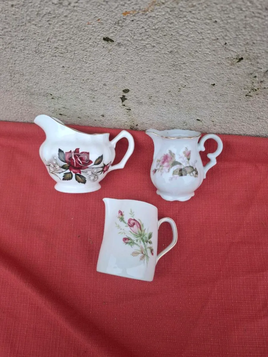 3 china rose milk jugs postage possible