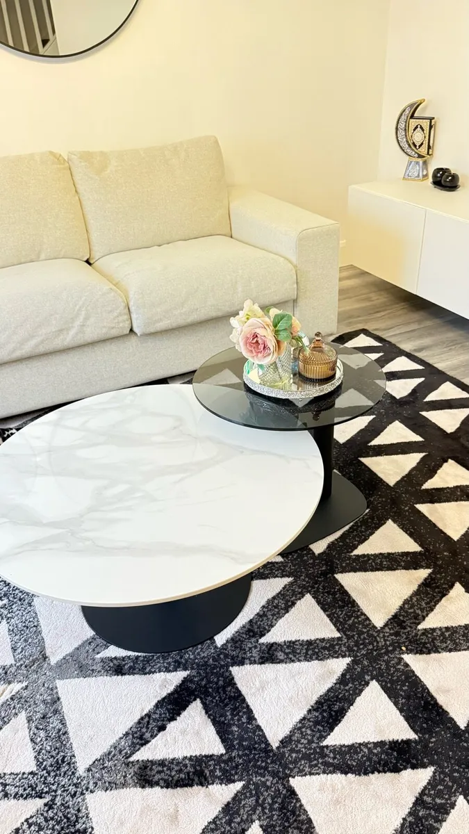 LUVODI Modern Round Marble Coffee Table Set of 2 - Image 1