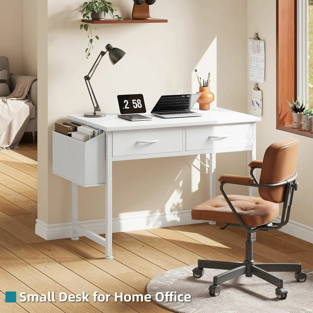 Small White Desk with Fabric Drawers for Bedroom - Image 2